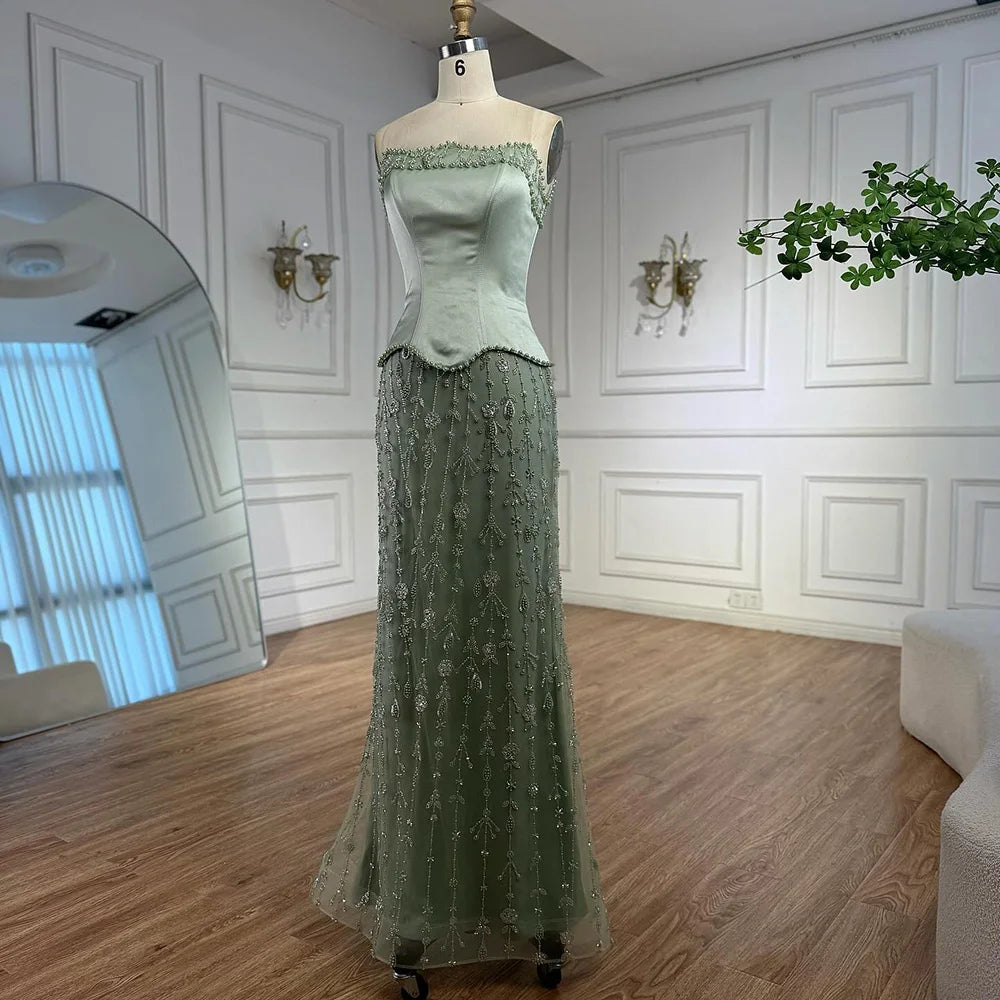 Luxury Caramel Satin Beaded Evening Dress with Corset Bodice LA72805C