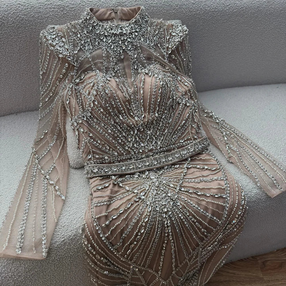 Modest Caramel High Collar Evening Dress for Wedding Guest LA73203