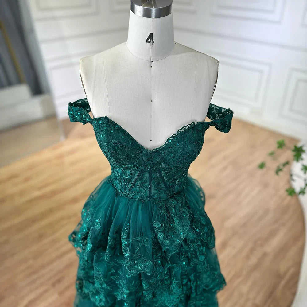 SERENE HILL A-Line/Princess Tulle Lace er Court Train Prom  Dress With Ruffles Sequins LA72586