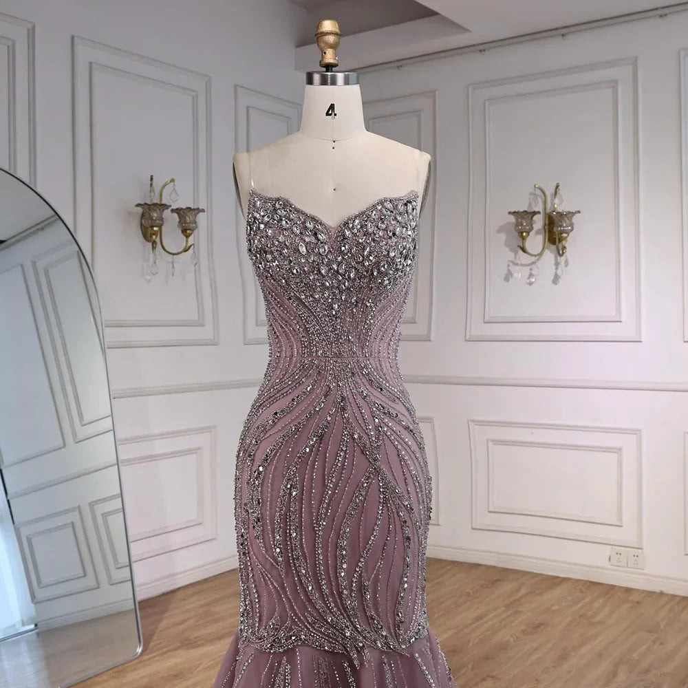 Luxury Pink Beaded Strapless Mermaid Evening Dress LA73124