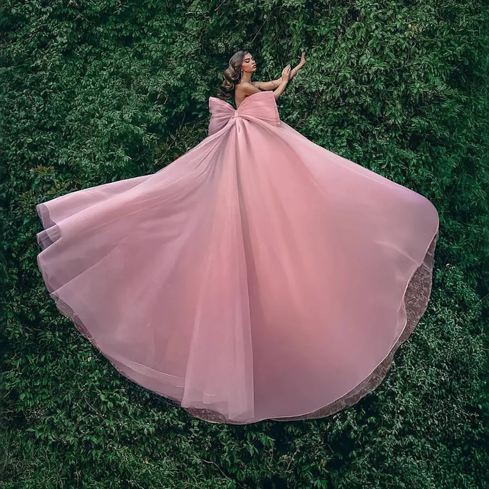 Luxury Designer Pink Mermaid Evening Dress with Big Bow LA73061