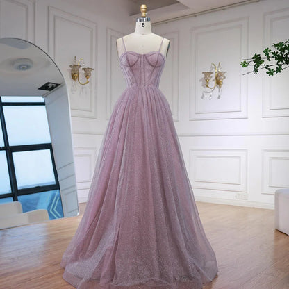 Luxury Pink Glitter A Line Evening Dress with   Bodice LA73017