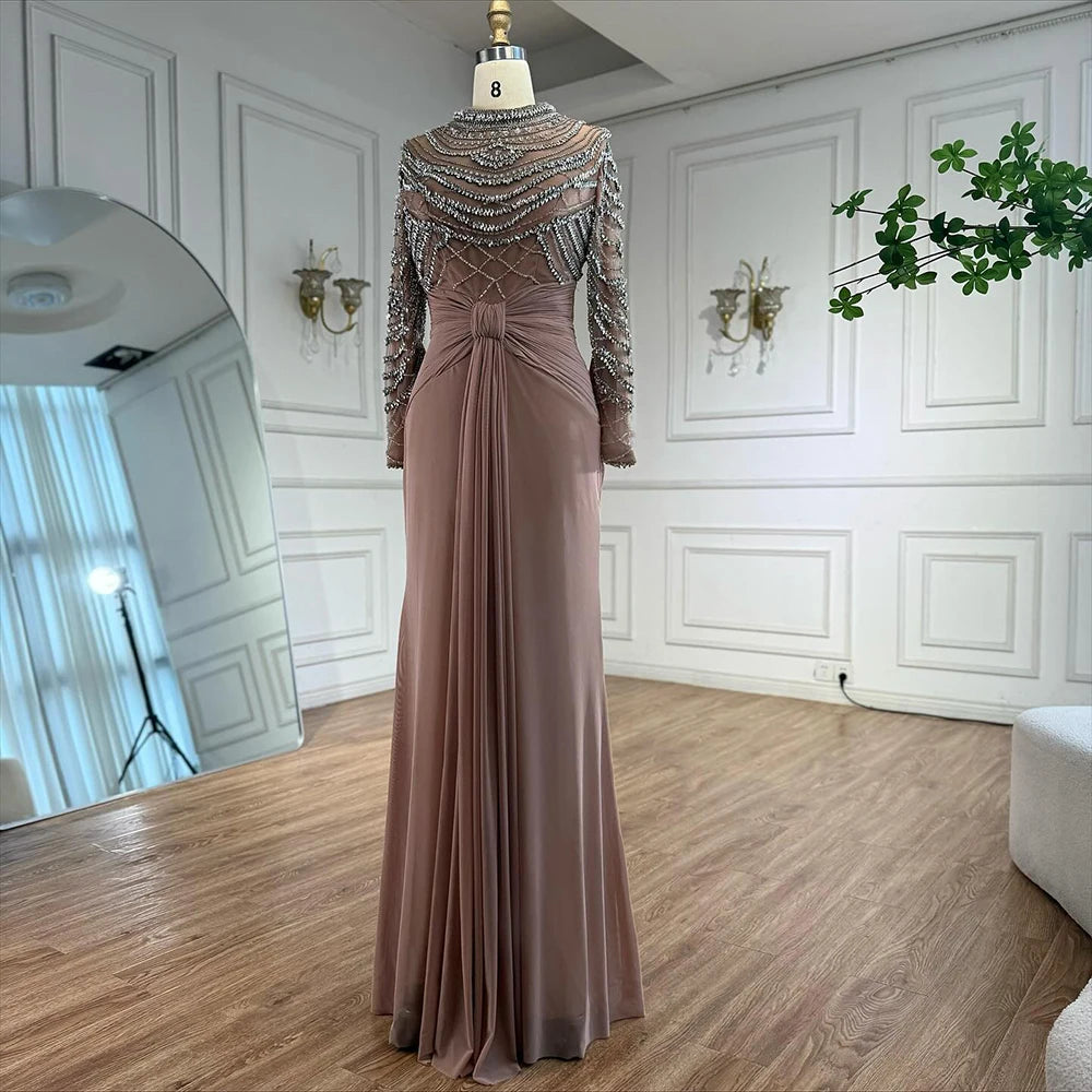 Luxury Designer Modest Brown Stretch Material Mermaid Evening Dress LA72993