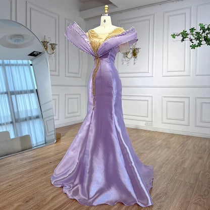Luxury Designer Lilac Satin Mermaid Evening Dress LA72902