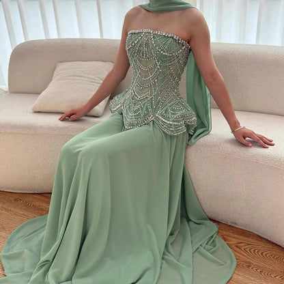 Luxury Designer Nude Beaded Chiffon Evening Dress Wedding LA72915