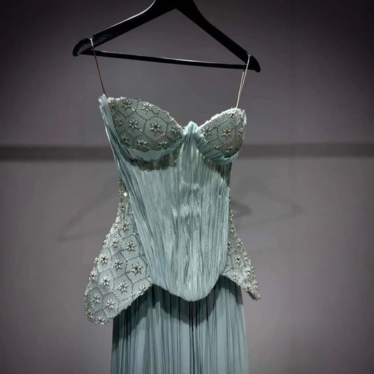 Luxury Sage Green Two Pieces Corset Evening Dress LA73360