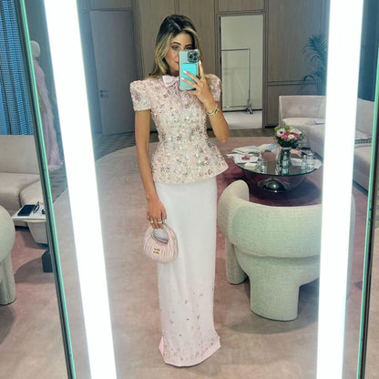 Luxury Pink Sequin Beaded Two-Piece Evening Dress LA73205