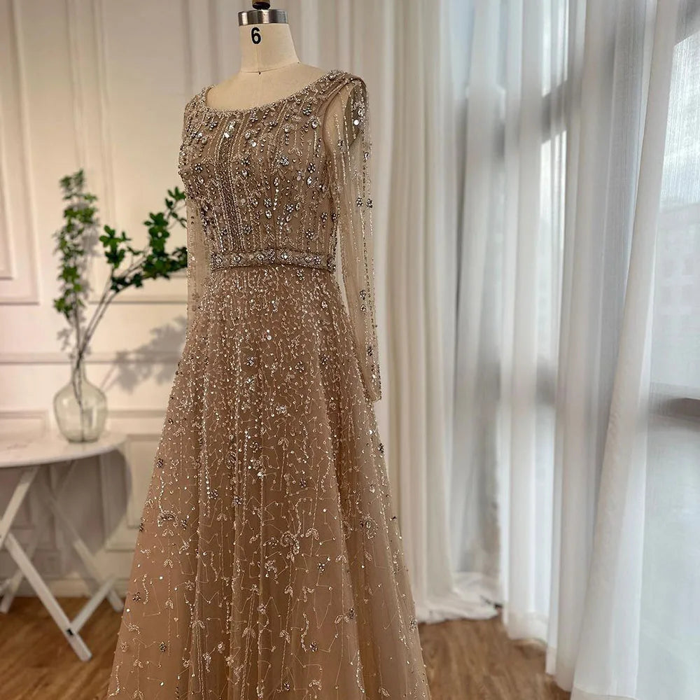 Luxury Nude A Line Beaded Evening Dresses Gowns For Women Wedding Party  LA72088