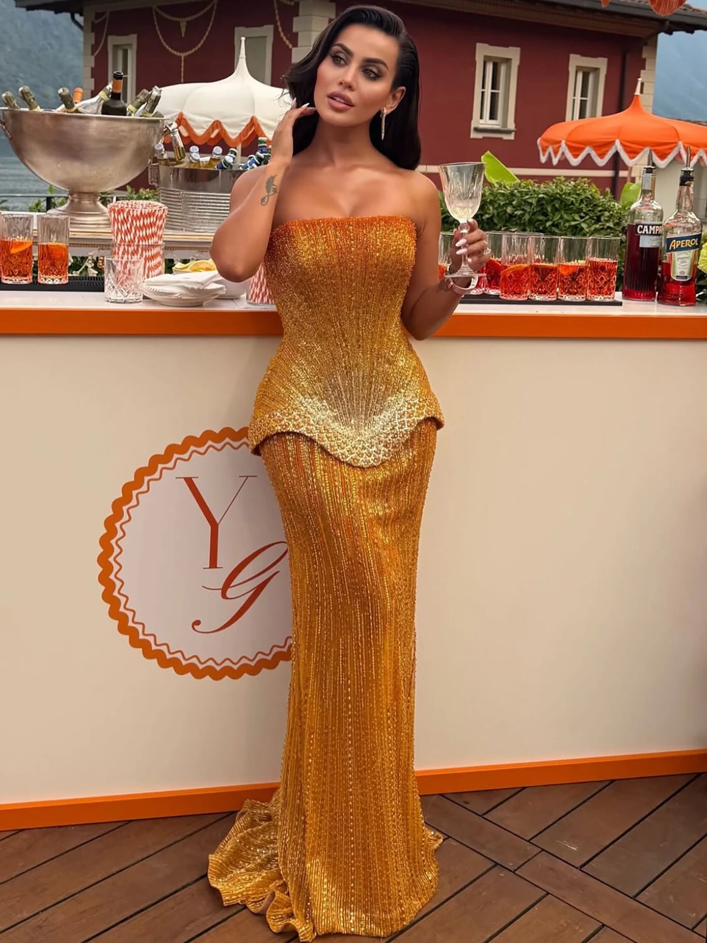 Wasisi Arabic Orange Two Pieces Corset Evening Dress LA73444