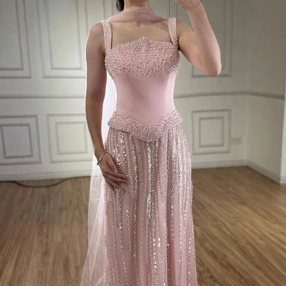 Glamorous Pink   Mermaid Evening Dress with Pearls LA73070