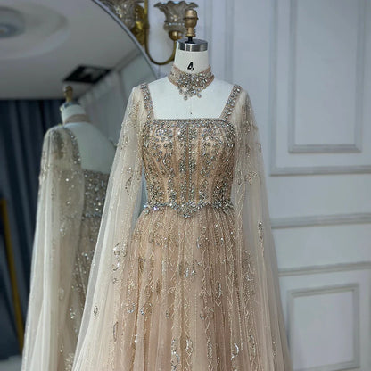 Luxury Nude A-Line Crystal Beaded Arabic Evening Dress LA72764
