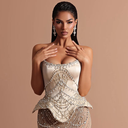 Luxury Nude Beaded   Mermaid Evening Dress LA73166