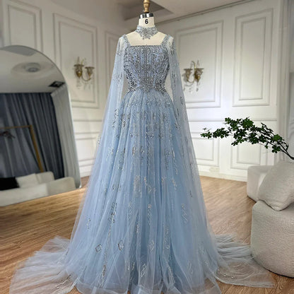 Luxury Nude A-Line Crystal Beaded Arabic Evening Dress LA72764