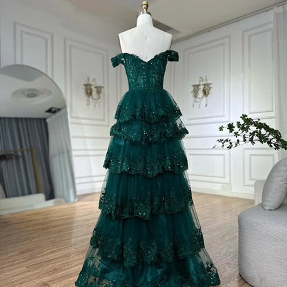 SERENE HILL A-Line/Princess Tulle Lace er Court Train Prom  Dress With Ruffles Sequins LA72586