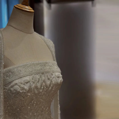 Luxury White Dubai Arabia Beading  Evening Dress With Cape LA72870