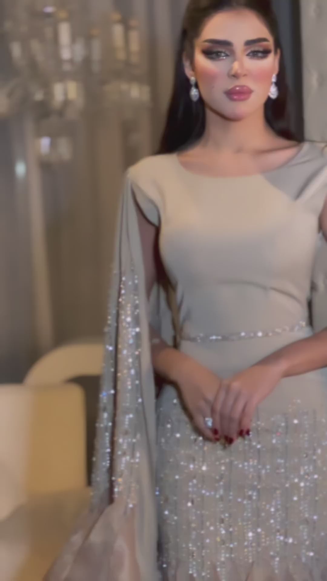 Luxury Mermaid Nude Evening Dresses with Cape Sleeves LA72317A