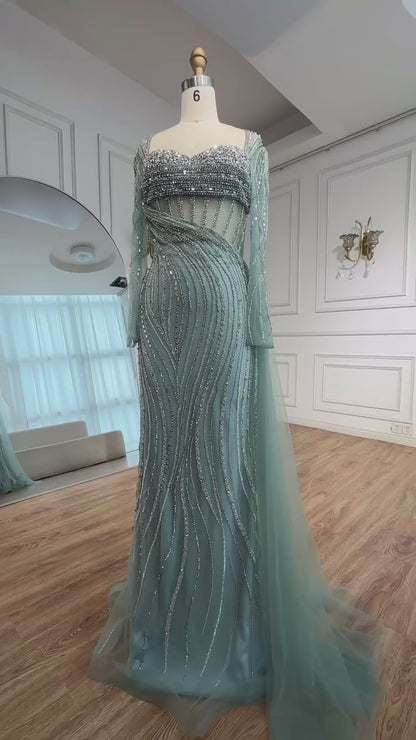 Luxury Nude Beaded Crystal Evening Dress with Overskirt LA72812