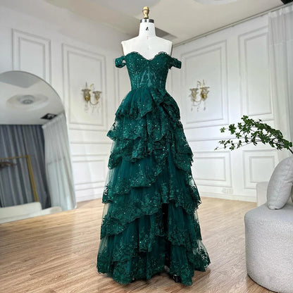 SERENE HILL A-Line/Princess Tulle Lace er Court Train Prom  Dress With Ruffles Sequins LA72586