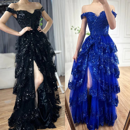 SERENE HILL A-Line/Princess Tulle Lace er Court Train Prom  Dress With Ruffles Sequins LA72586